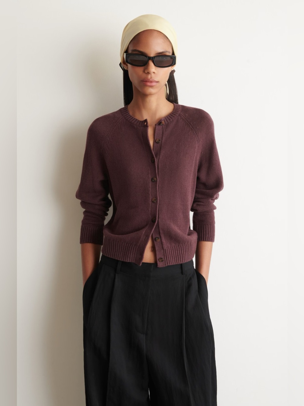 NWT COS Knitted Linen Cardigan in Burgundy